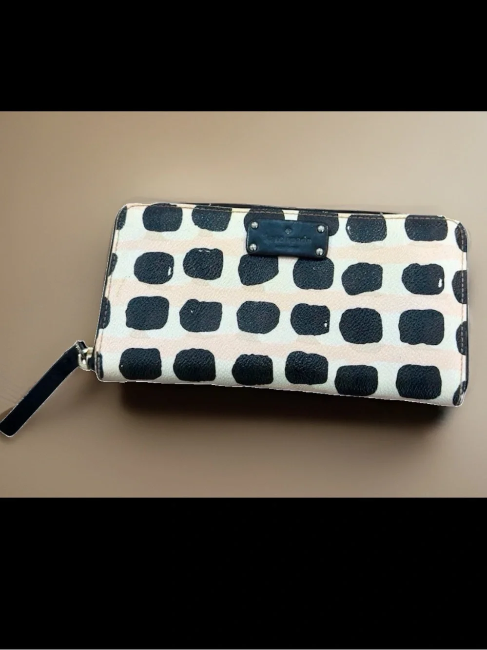 kate spade Black and Cream Polka Dot Zip-Around Wallet